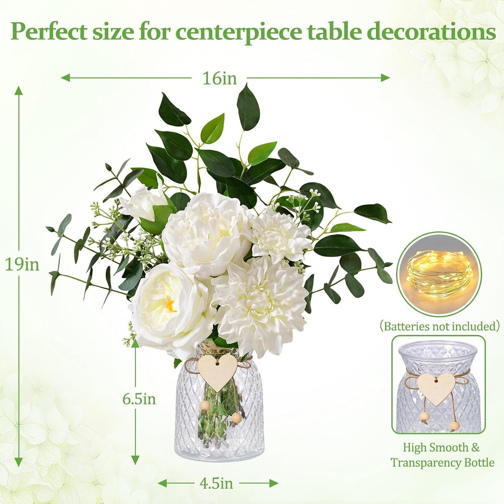 Livole Real Touch Fake Flowers with Vase & Light Silk Artificial Flowers