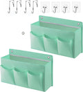 2-Pack Hanging Storage Baskets - Wall Organizer with 3 Pockets for Home/Dorm/Closet/Door, Multi-Purpose Space Saver for Office/Bathroom/Nursery - Foldable Fabric Organizer (Green)