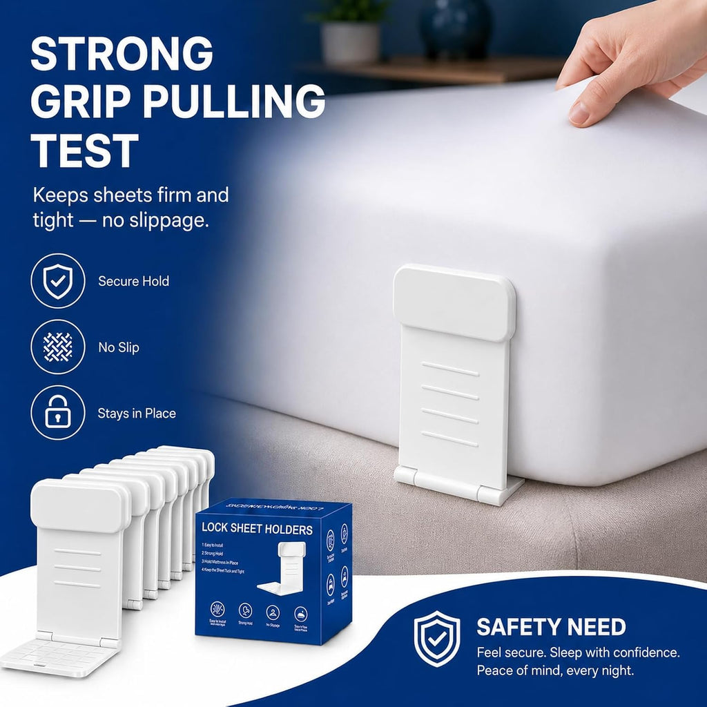 Bed Sheet Holders for Corners, Non-Slip Fitted Sheet Holders, Secure Corner Grippers Keep Sheets Firm & Tight, Easy Install for Fitted Sheets and Mattress Covers
