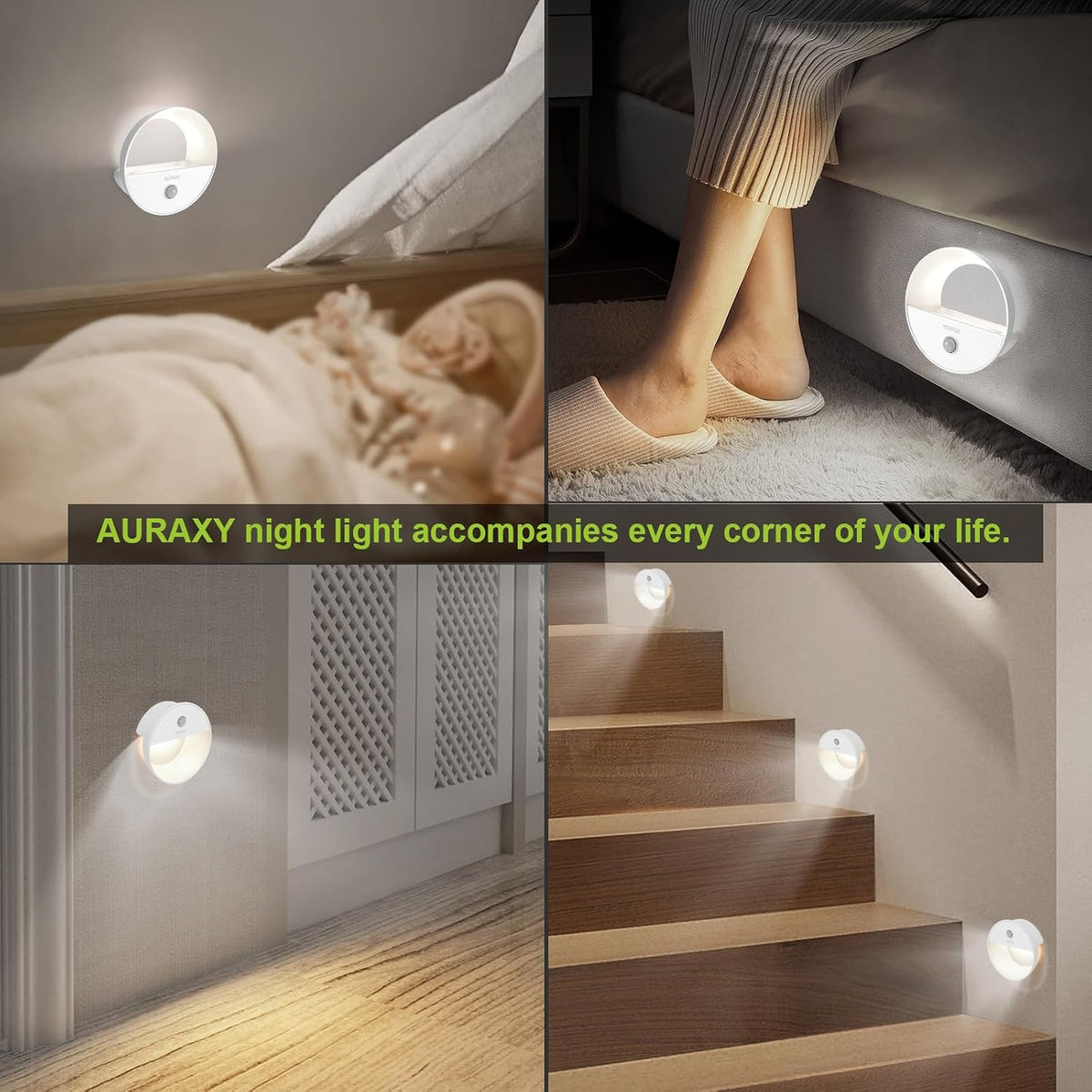 AURAXY Rechargeable Motion Sensor Night Light, Battery Night Lights LED Cool White Magnetic Stick-on Motion Sensored Hallway Light, with Dusk to Dawn Sensor for Stair, Wall, Bedroom, Bathroom(3 Pack)