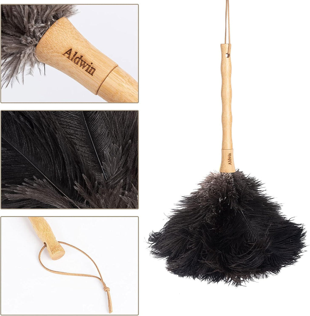 Aldwin Ostrich Feather Dusters for Cleaning, 16 inch Black