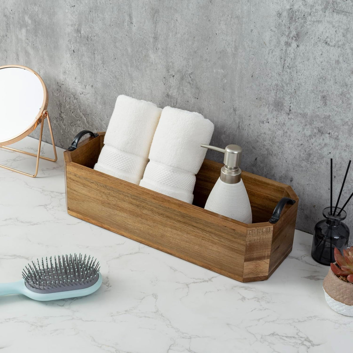 MyGift Wood Bathroom Tray Toilet Tank Organizer Caddy Metal Handles