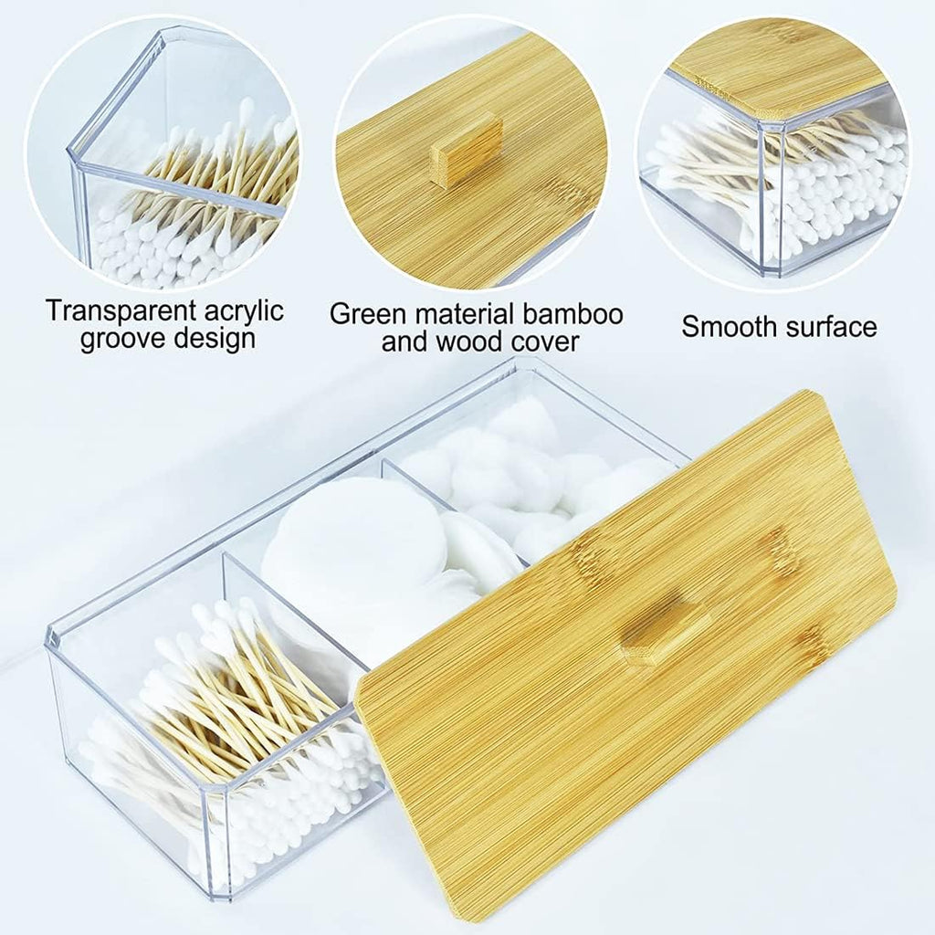 Acrylic Qtip Holder Dispenser, 3 Compartments Cotton Swab Holder