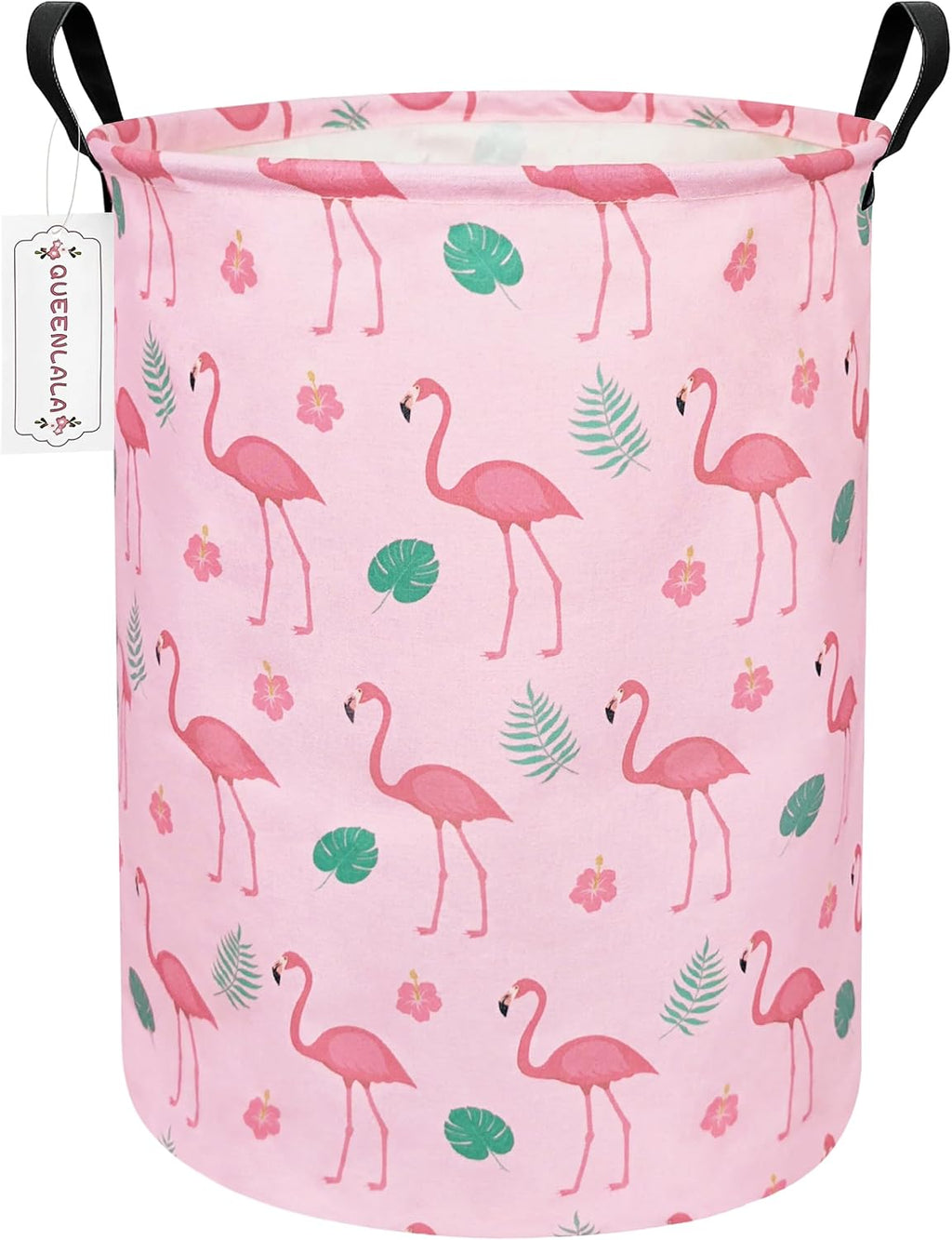 Foldable Waterproof Round Fabric Laundry Basket Home, Pink Flamingo