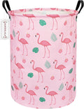 Foldable Waterproof Round Fabric Laundry Basket Home, Pink Flamingo