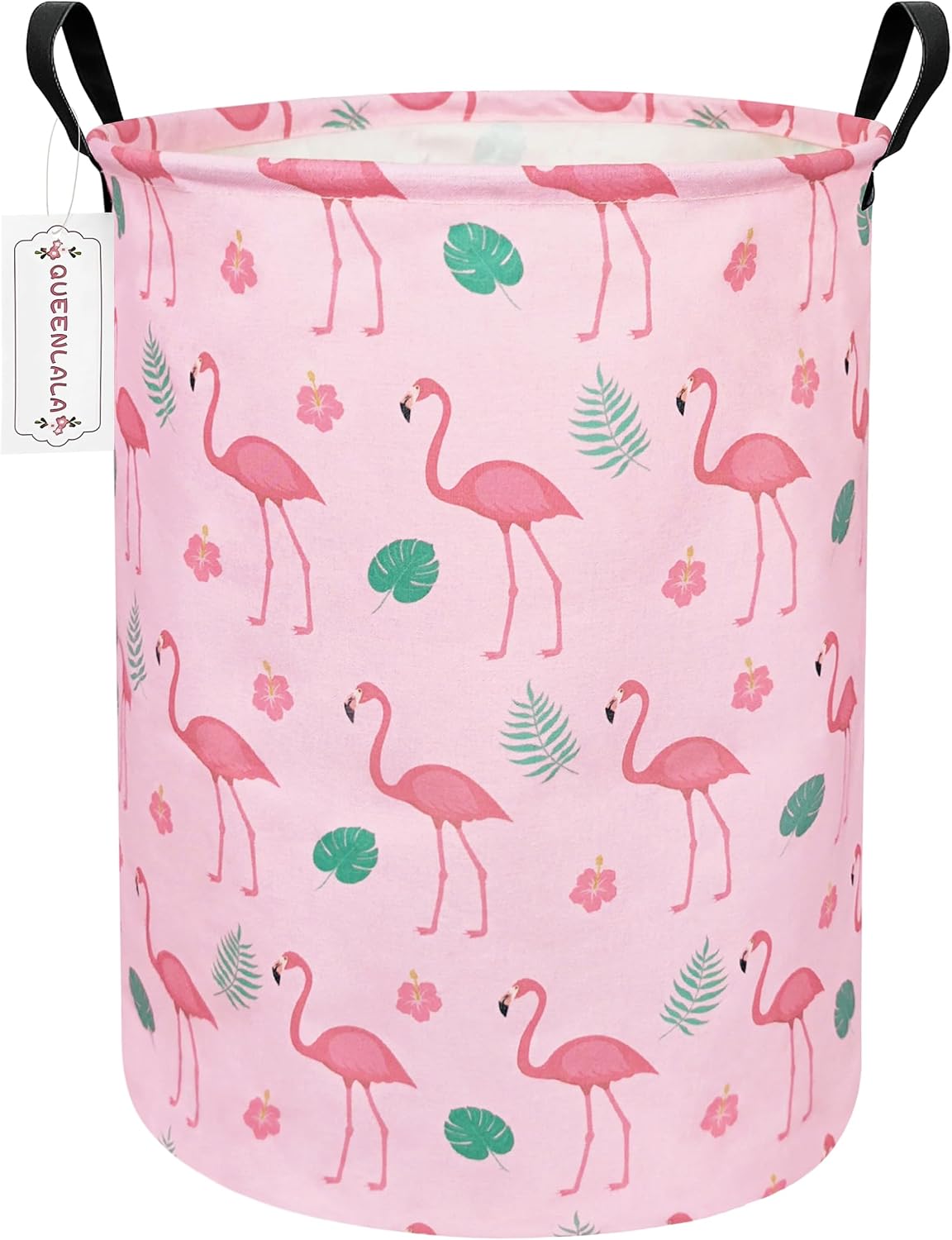 Foldable Waterproof Round Fabric Laundry Basket Home, Pink Flamingo