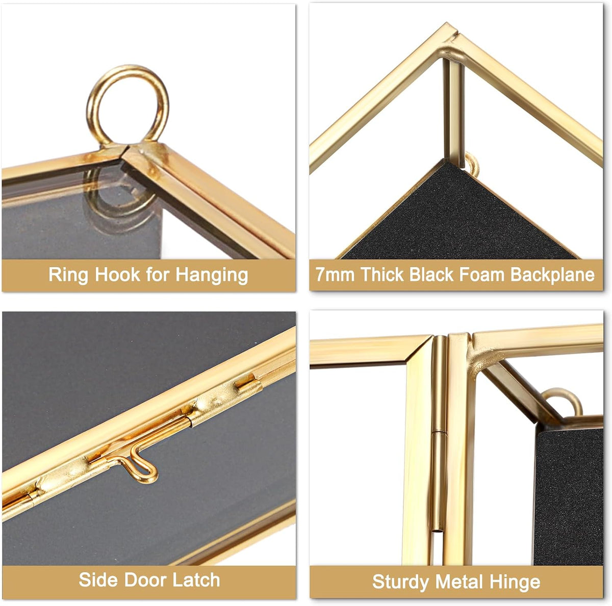 ELLDOO Shadow Box Frame 8x10inch - Glass Display Case with Black Foam Backplane and Pins for Tabletop and Wall Display, Gold Metal Keepsakes Memory Box for Wedding Bouquet Memorabilia Medals Photos