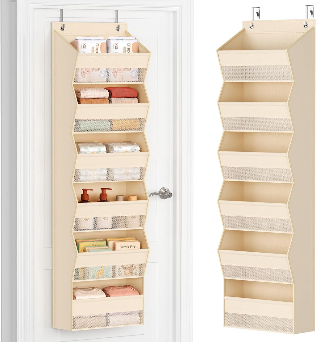 DIMJ Over the Door Organizer, 6-Shelf Hanging Organizer, Beige, 1 Pack