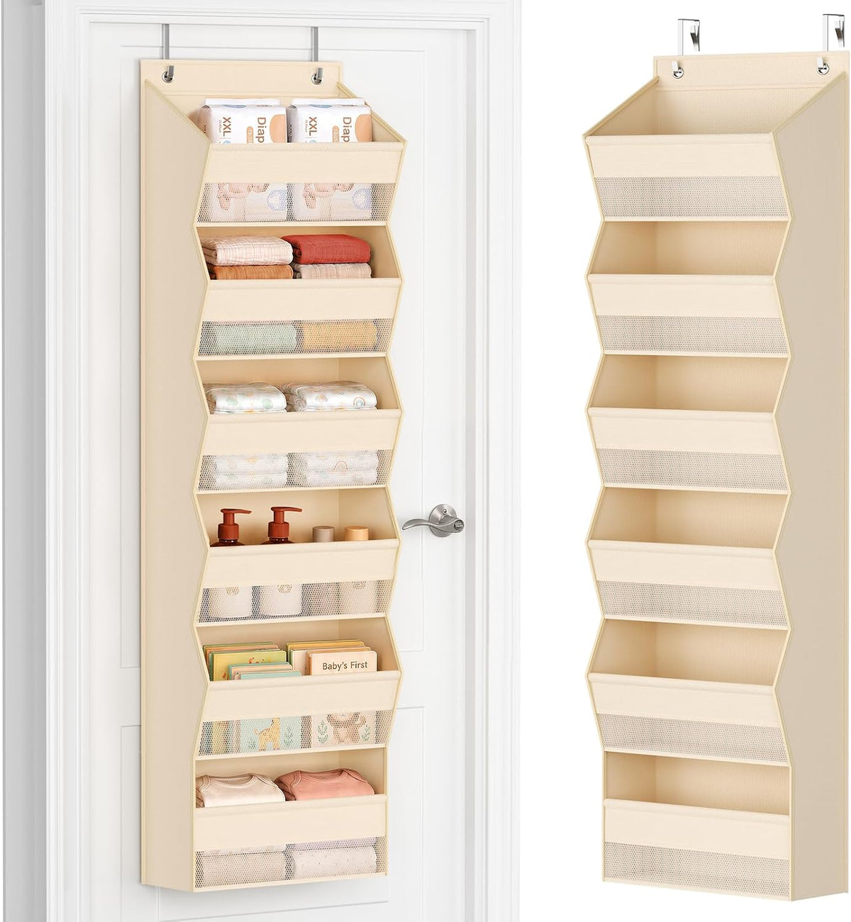 DIMJ Over the Door Organizer, 6-Shelf Hanging Organizer, Beige, 1 Pack