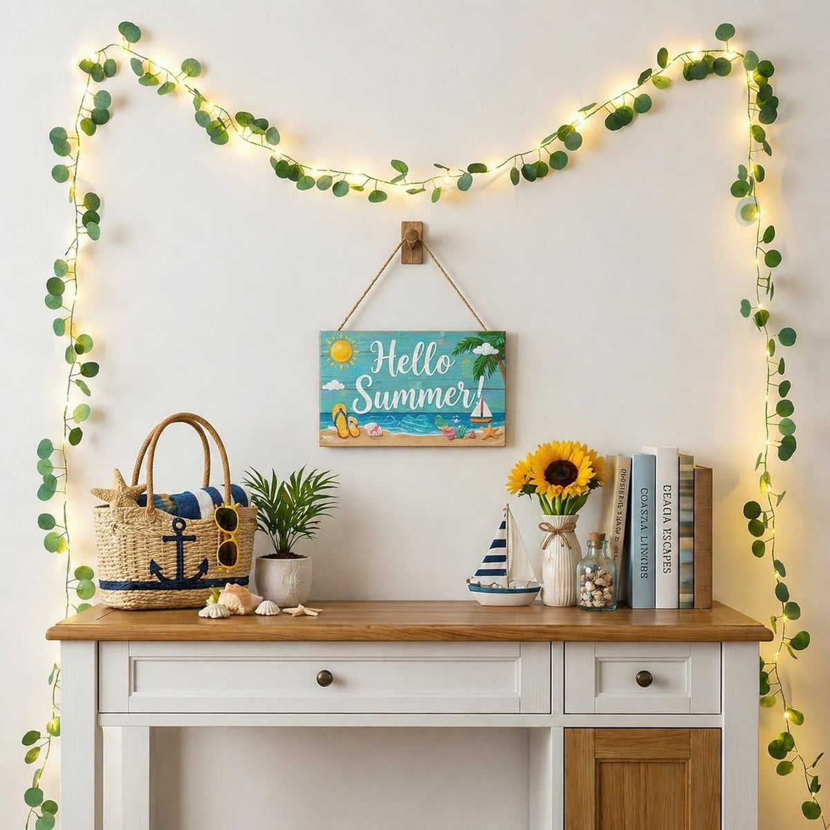 Eucalyptus Garland with 40 LED Fairy Lights, USB & Battery Powered