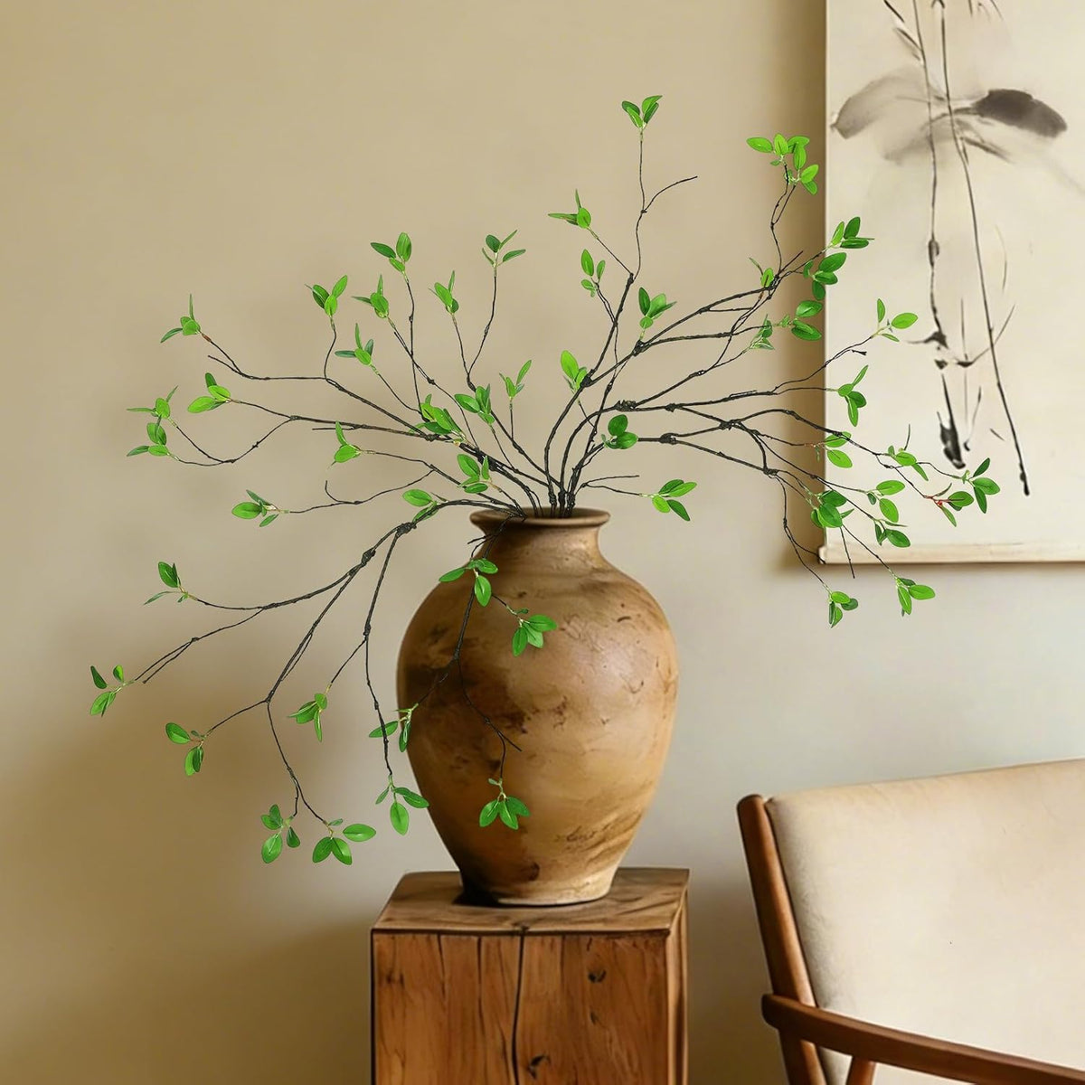 LFF 5Pcs Artificial Greenery Stems, 34" Faux Ficus Leaves Branches