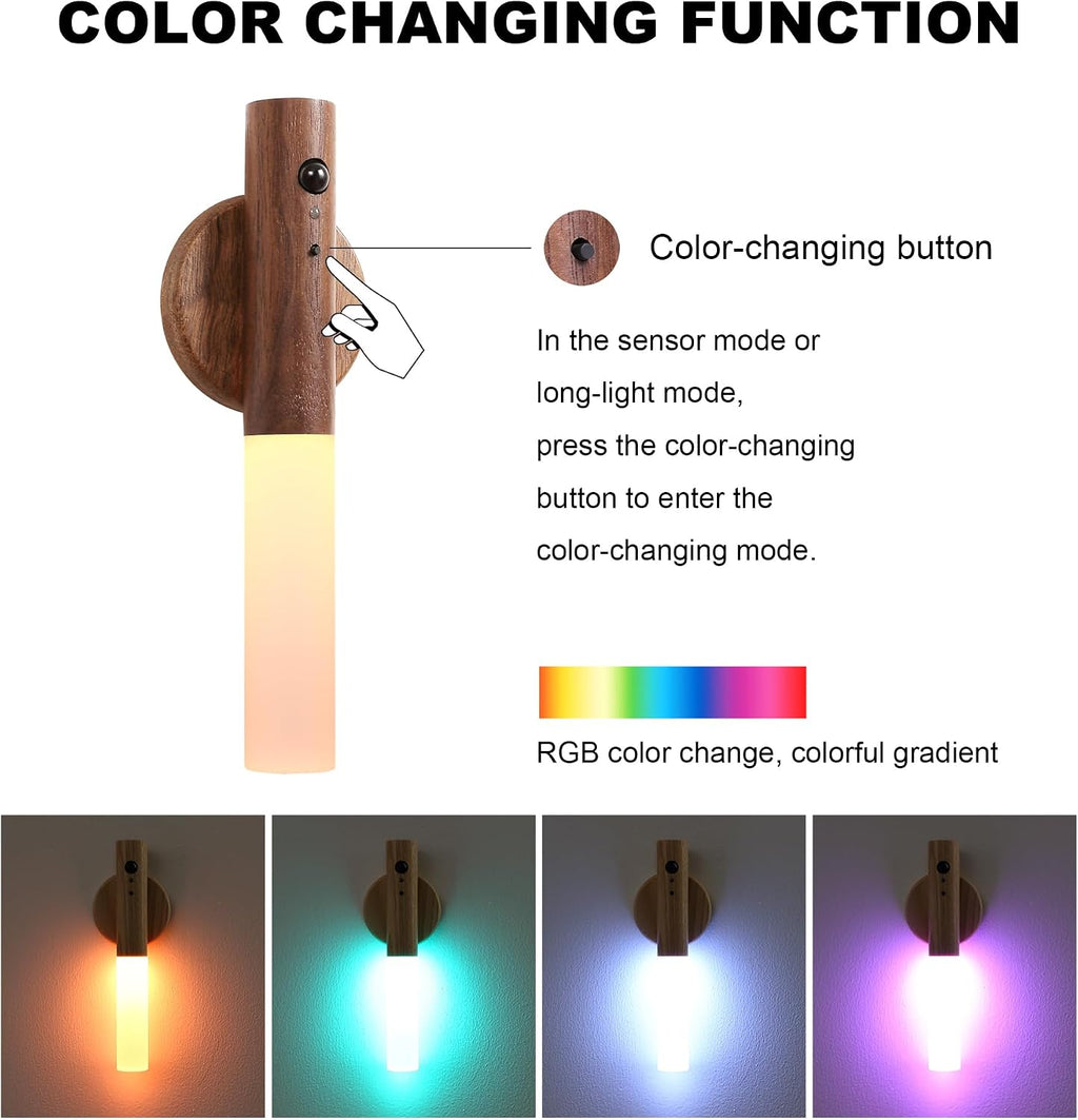 Wood Motion Sensor Night Light RGB Walnut Stairway(Walnut)