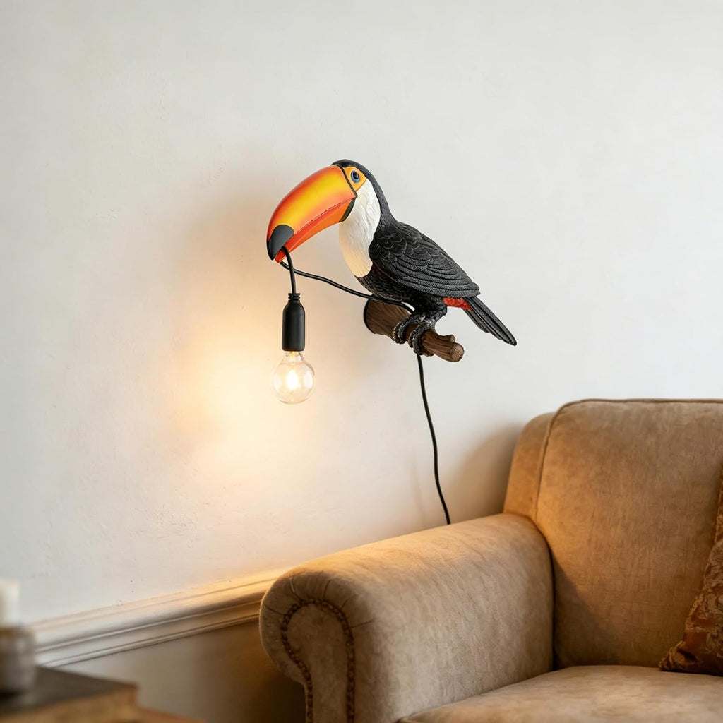 NorDiem Right Toucan Plug-in Wall Sconce,Resin Bird E12 Bulb,Boho Decor