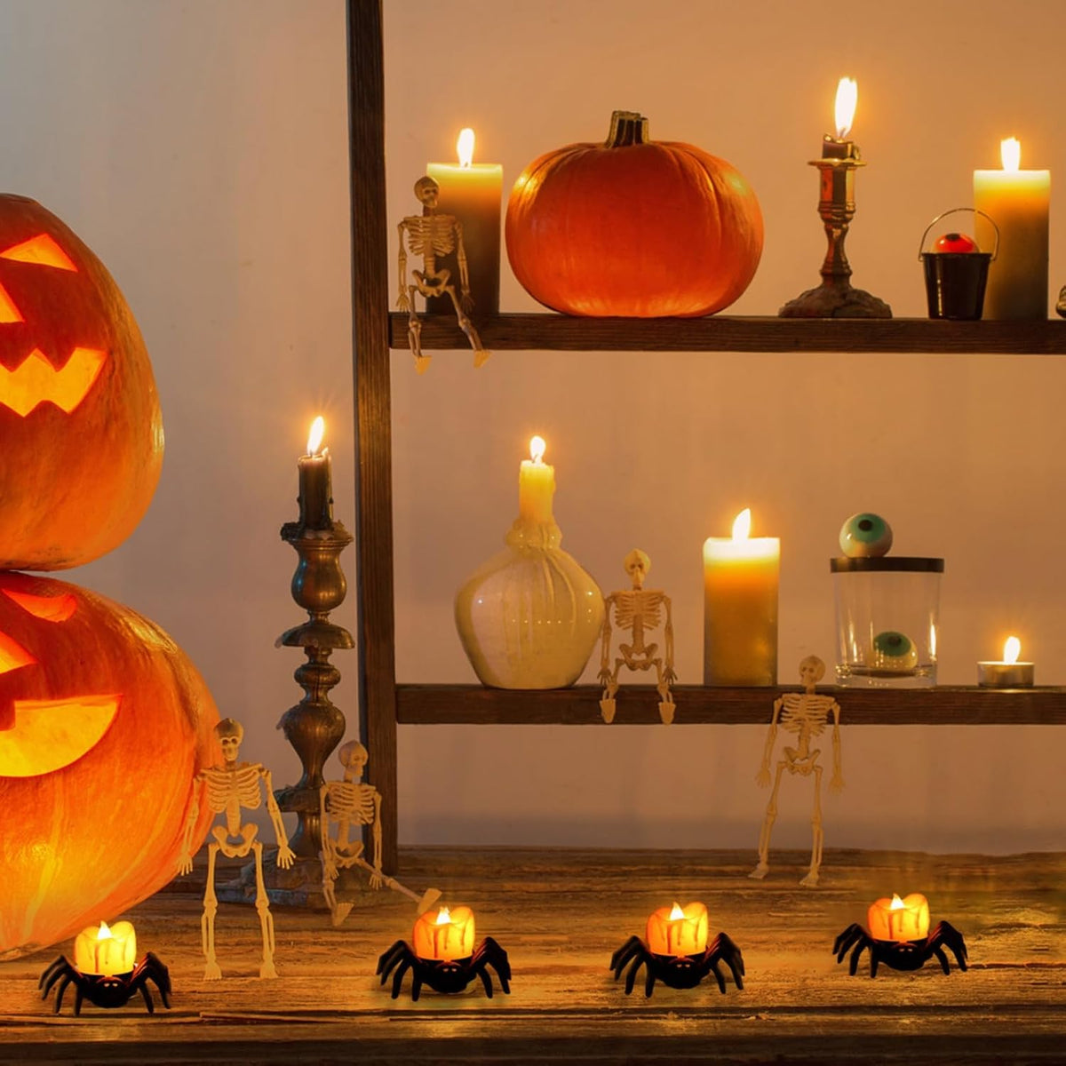 12 PCS Spider Tea Lights Flameless Candles Halloween Lights Indoor