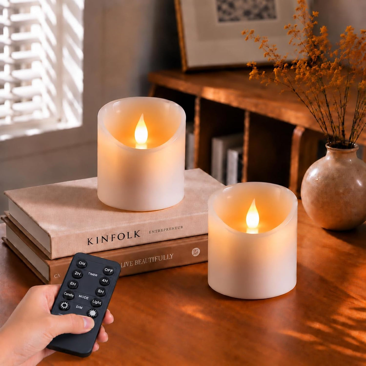 3"x3" Flickering Flameless Candles, Realistic LED Candles, Battery Operated Candles with Remote and Timers, Real Wax Electric Fake Pillar Candles for Festival Wedding Home Party Decor -2Pack