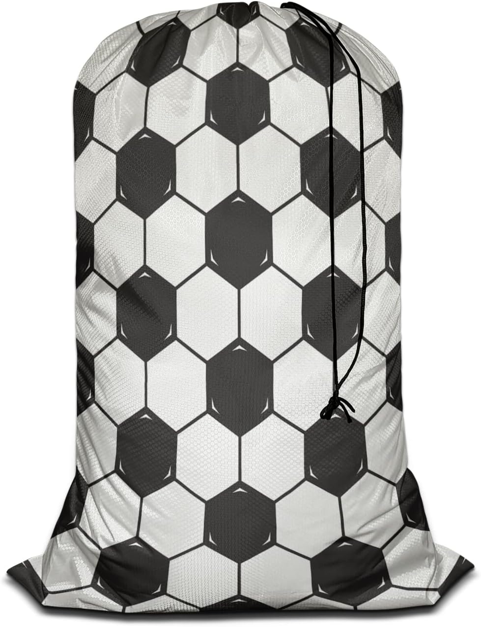 Swono Football Texture Laundry Bags with Locking Drawstring Closure for Travel, Home, Camping and Gym The Model With Black White Soccer 28" x 40", Oxford Cloth