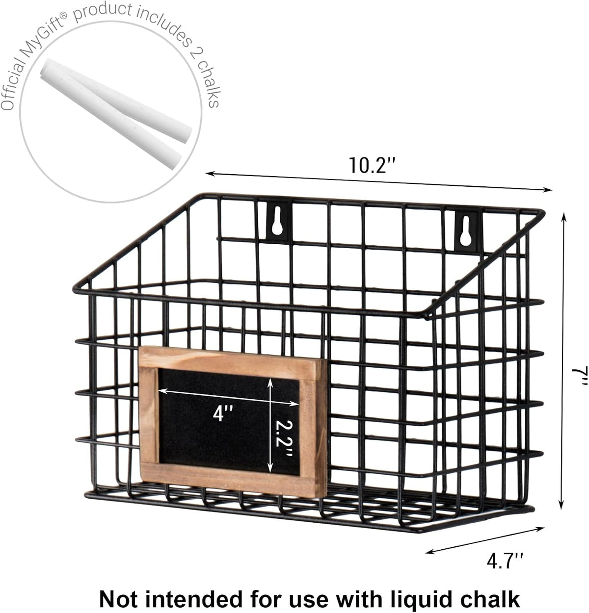 MyGift 10 Inch Wall Mounted Matte Black Metal Wire Storage Baskets with Chalkboard Labels, Small Hanging Organizer Bins for Home Entryway Kitchen Pantry Closet, Set of 3