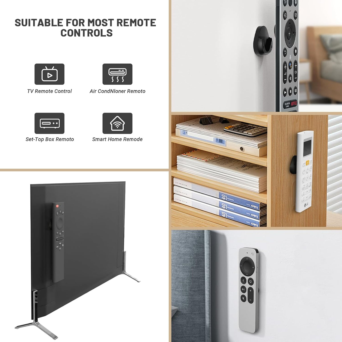 Magnetic Remote Control Holder Wall Mount, [Upgraded with Adhesion Promoter] TV Remote Holder Organizer for Bed Headboard & Nightstand, No Drill Sticky Remote Caddy for Roku (Black, 6 Pack)