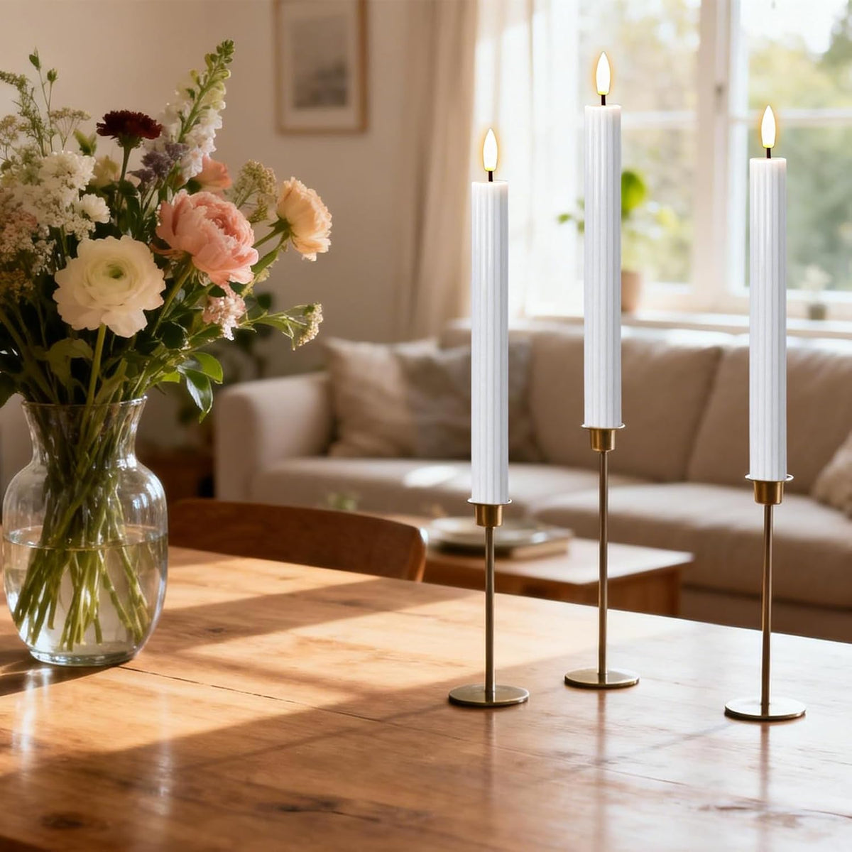 White Flameless Taper Candles Battery Operated with Remote Timer