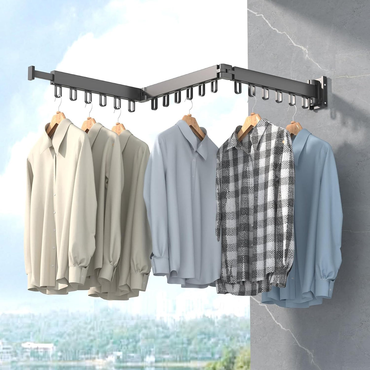 wall Mounted Clothes Drying Folding Hanger Rack for Laundry Room