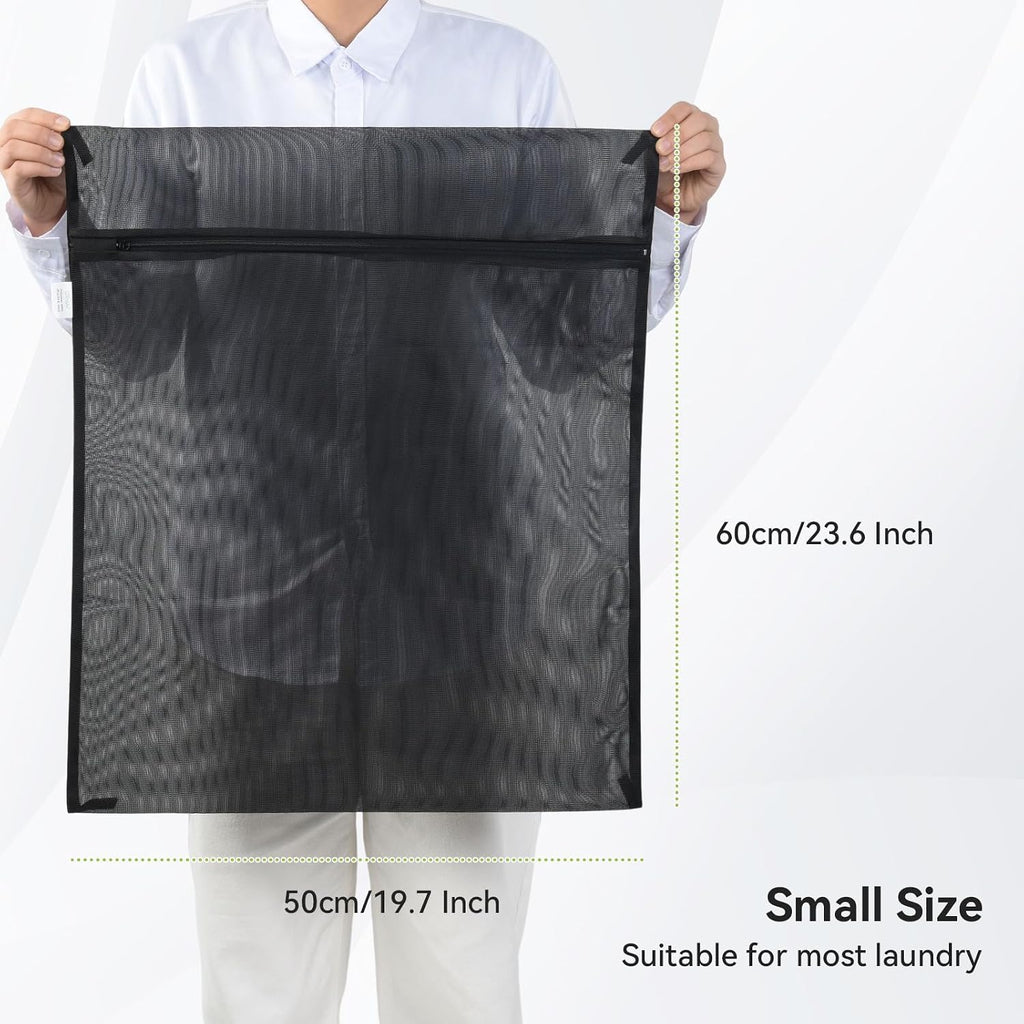 OTraki 2 Pack Mesh Laundry Bags with SAB Zipper, Black 20×24 Inch Washing Machine Bag with 4 CM Elastic Band, Reusable Lingerie Fine Mesh Wash Bag for Travel, Home and Storage