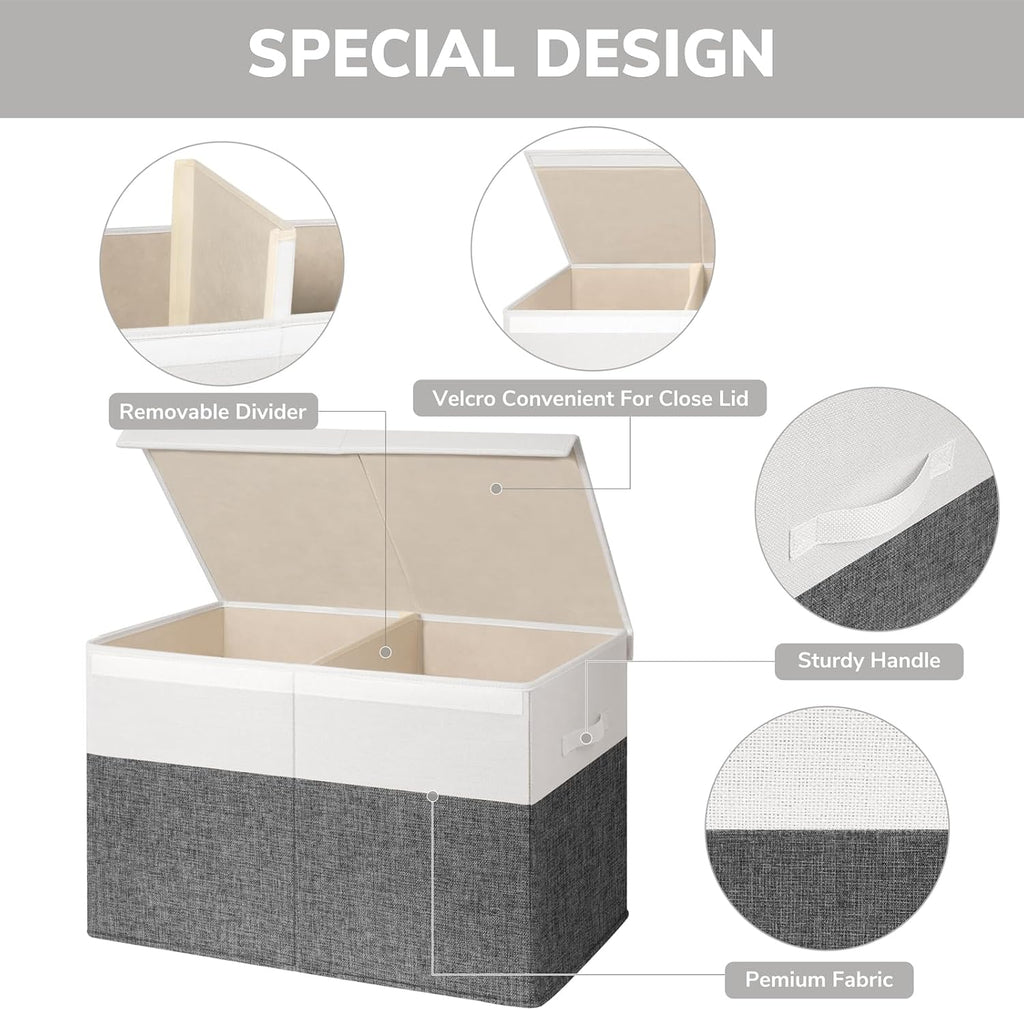 INDRESSME 85L Large Toy Storage Box with Lid & Dividers, Grey & White