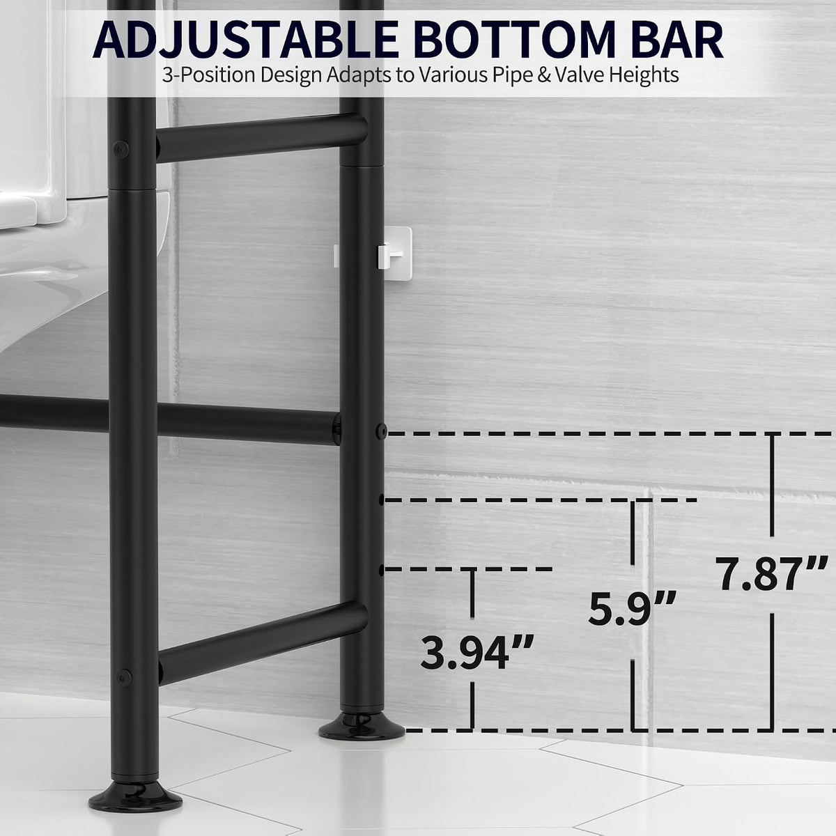 3-Tier Over Toilet Storage Cabinet, No Drilling, 64" H, Black