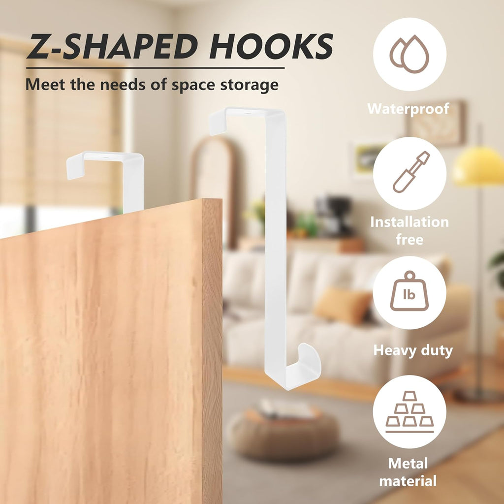 Over The Door Hooks 2 Pack, Only Fit Doors & Cabinets Within 1.7" Thick, 12 lb Capacity, No Drill Hanger Organizer for Coat, Towel, Robe, Bag