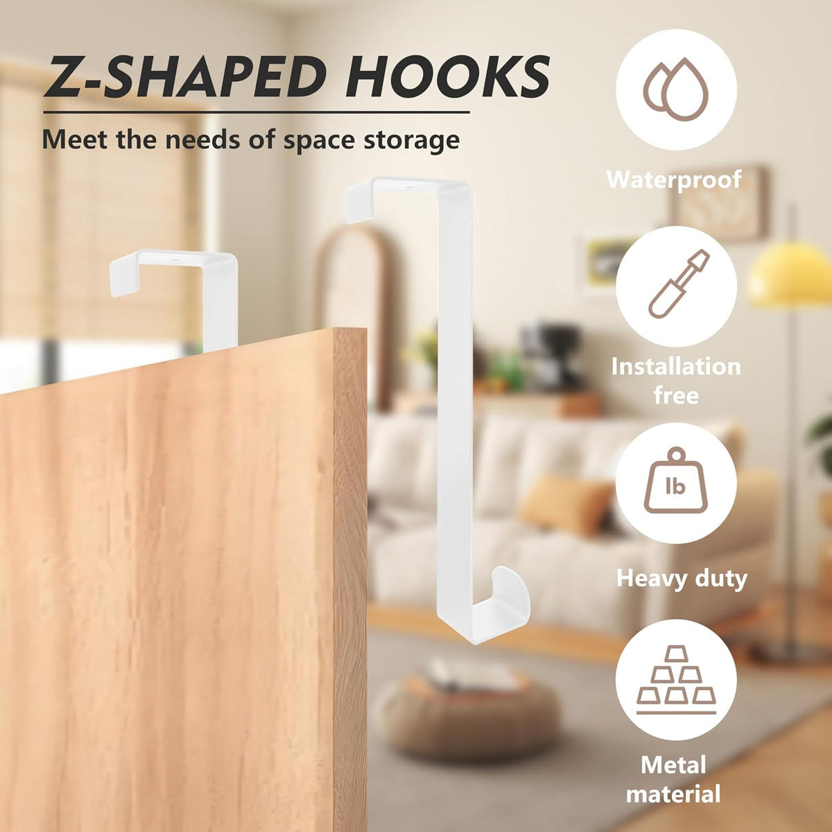 Over The Door Hooks 2 Pack, Only Fit Doors & Cabinets Within 1.7" Thick, 12 lb Capacity, No Drill Hanger Organizer for Coat, Towel, Robe, Bag