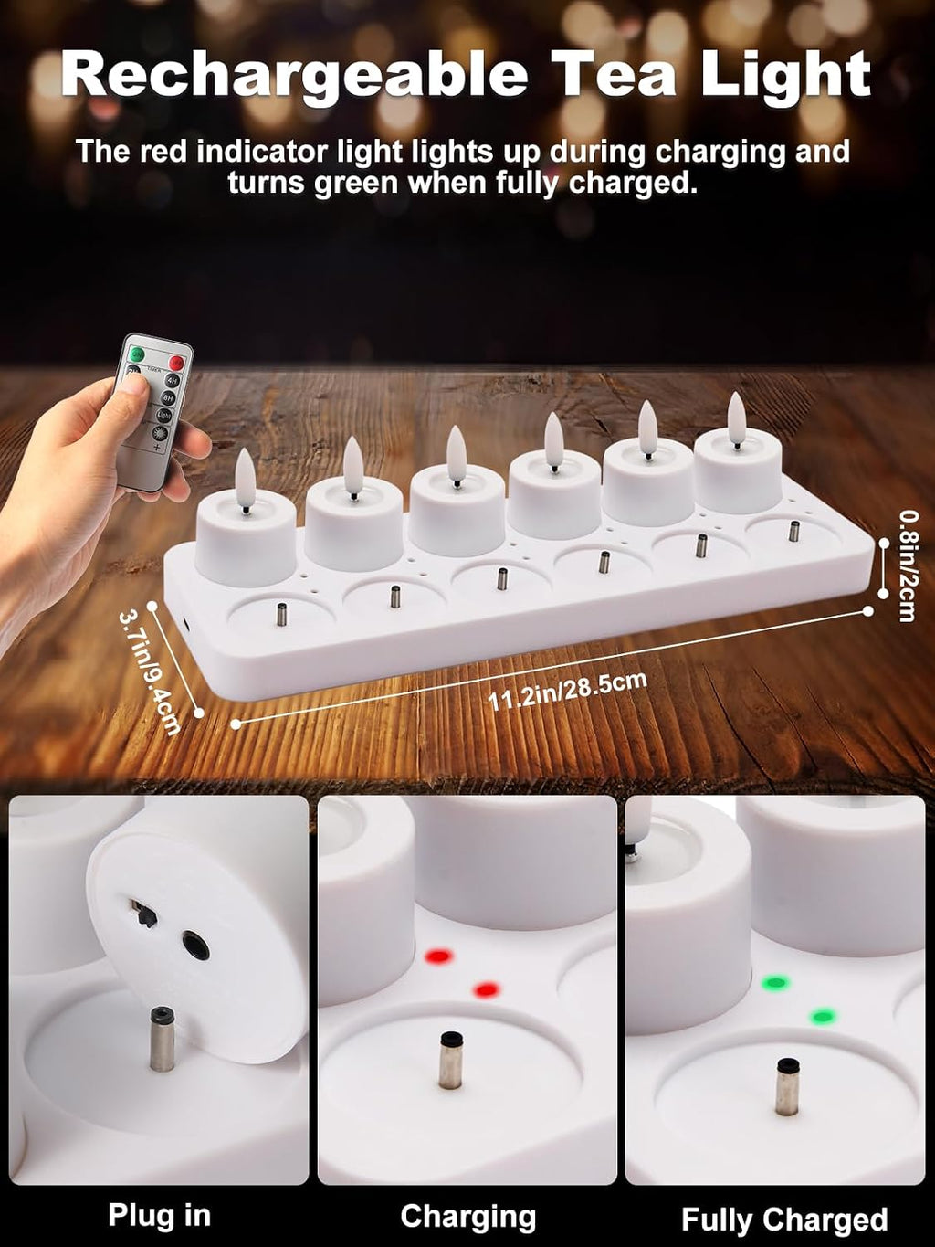 Rechargeable Flameless Tea Lights Candles with Charging Station,LED Tealight Candles Battery Operated, 3D Flameles Flickering Realistic for Halloween Christmas Wedding Decor,12 Pack,1.5"x 2"