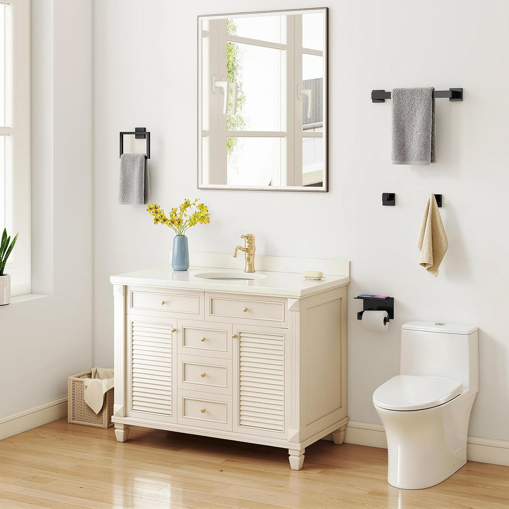 STWWO 5-Piece Matte Black Bathroom Accessories Hardware Set