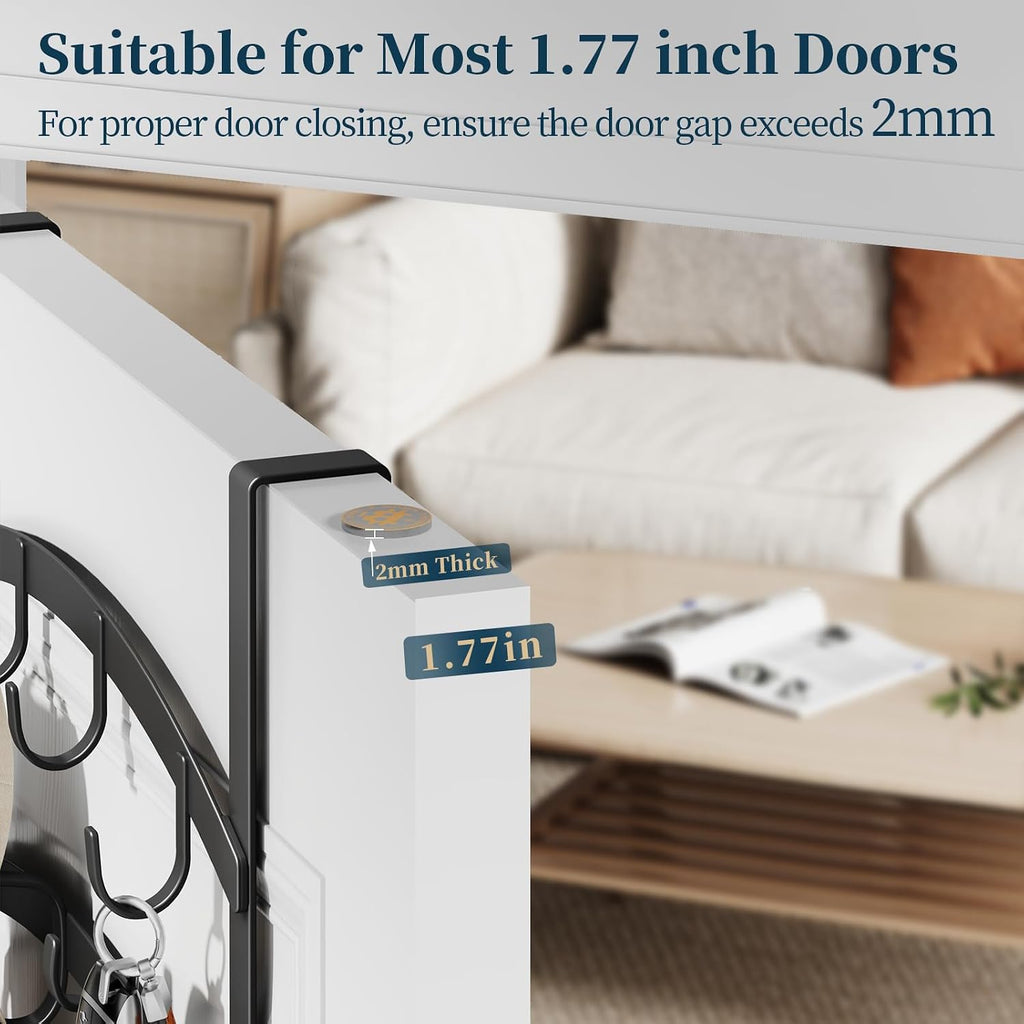 Consumest Over the Door Hooks Organizer - 2 Tier Door Hanger with 14 Hook Heavy Duty Stainless Steel for Towels, Coats, Jackets & Bags, Towel Rack for Bathroom Bedroom, Fits Up to 1.77" Doors, Black