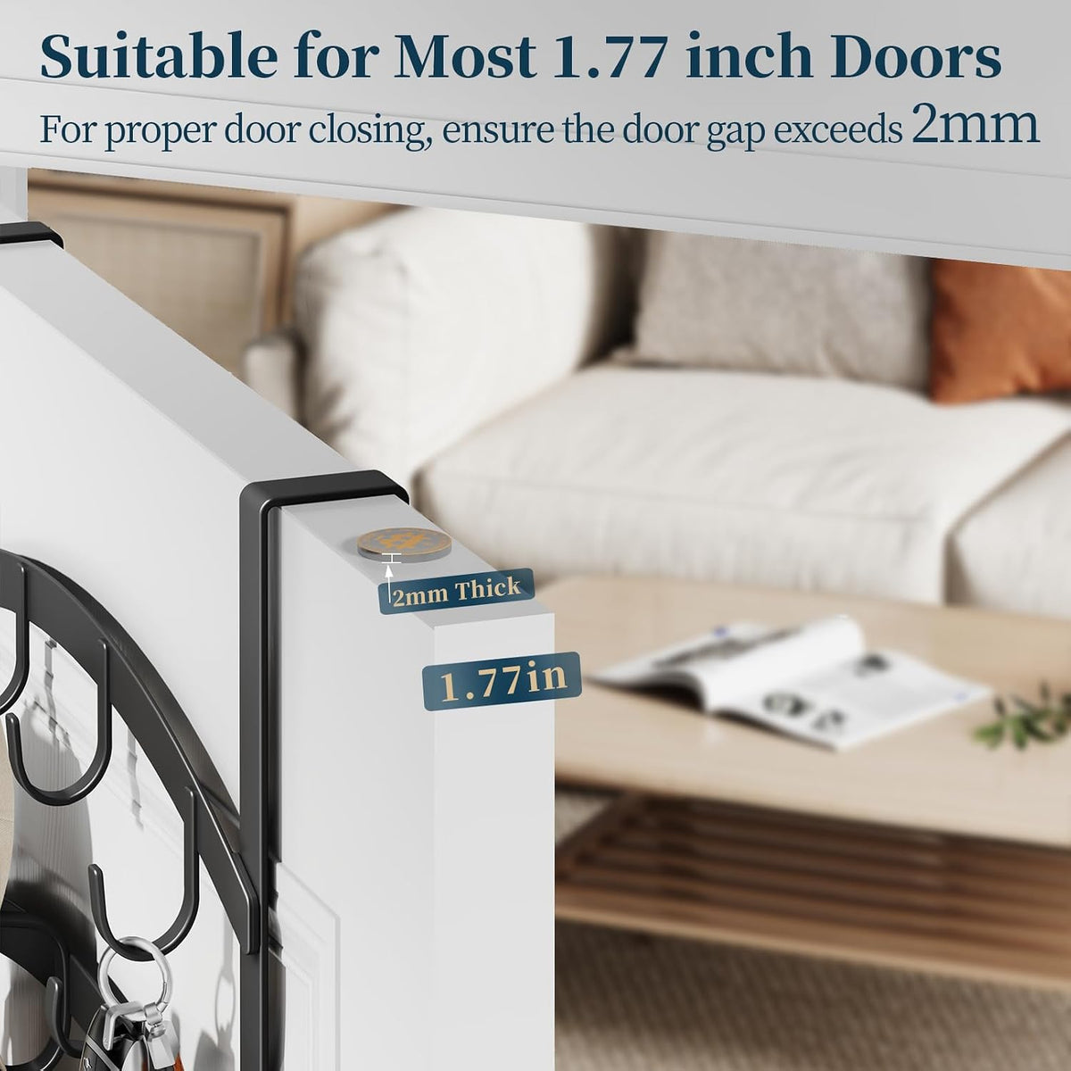 Consumest Over the Door Hooks Organizer - 2 Tier Door Hanger with 14 Hook Heavy Duty Stainless Steel for Towels, Coats, Jackets & Bags, Towel Rack for Bathroom Bedroom, Fits Up to 1.77" Doors, Black