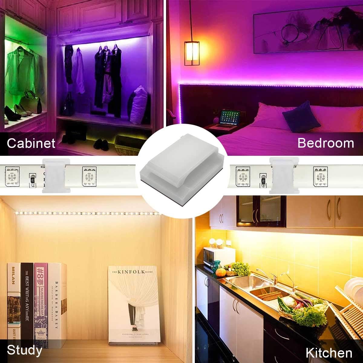 Self-Adhesive Mounting Bracket Clip,ProPOW Strip Light Cable Holder Clips,Wire Organizer Cord Hook Holders Accessories(White,100pcs)