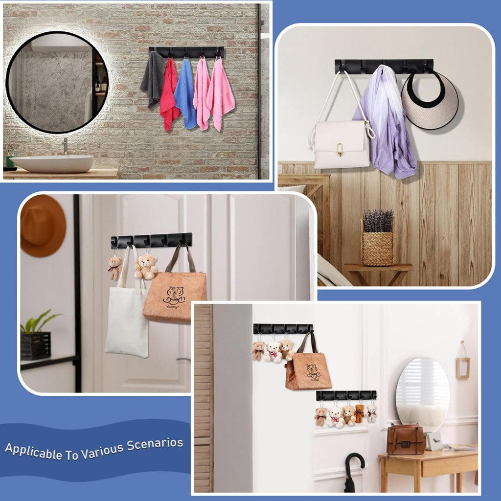 Wesiti 2 Pack Wall Mounted Coat Rack, 5 Foldable Hooks, Black