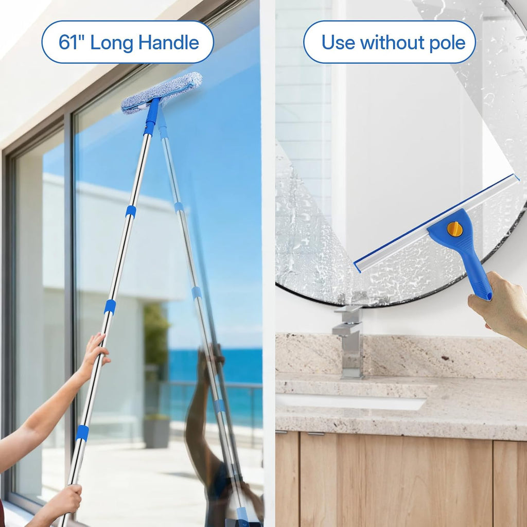 PIMEKOY Window Cleaning Kit with Bucket, Squeegee and Scrubber for Outdoor