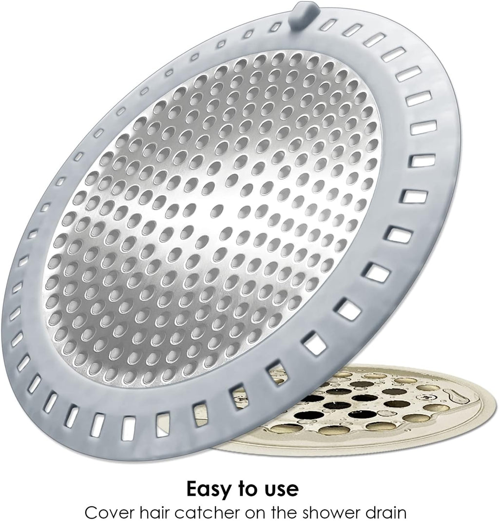 Seatery 2PCS Shower Drain Hair Catcher, Shower Drain Strainer, Stainless Steel with Silicone Edging, 4.75 Inch Diameter