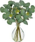 DILATATA Artificial Eucalyptus Stems in Glass Vase with Faux Water, 13" Fake Plant Eucalyptus Leaves Greenery for Table Centerpiece Office Home Decor - Clear