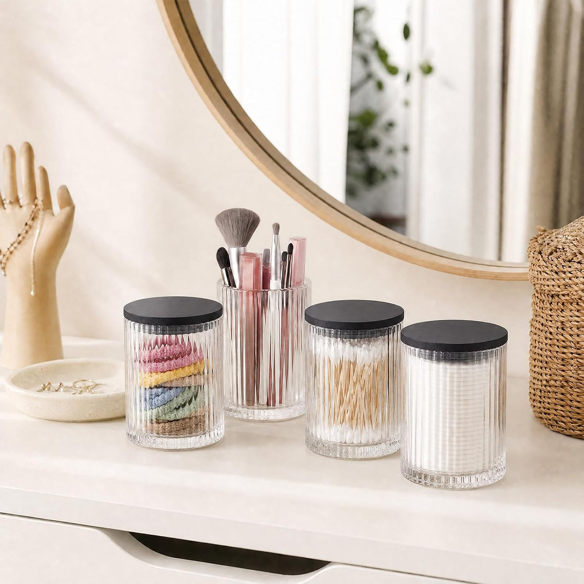 SheeChung 2 Pack Glass Apothecary Jar with Black Bamboo Lid