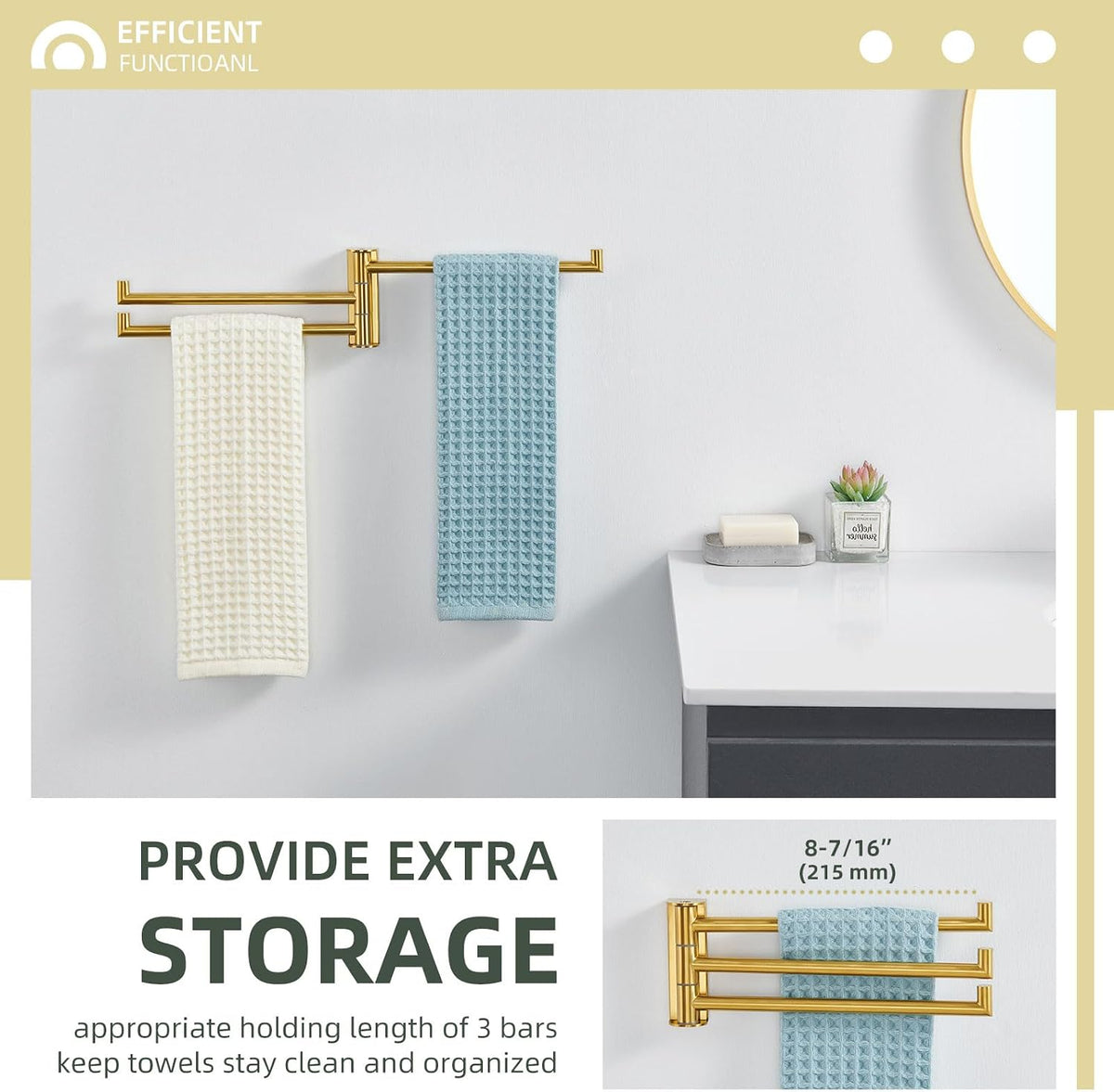 Angle Simple Hand Towel Holder for Bathroom, Swivel Bars, Brushed Dark Gold