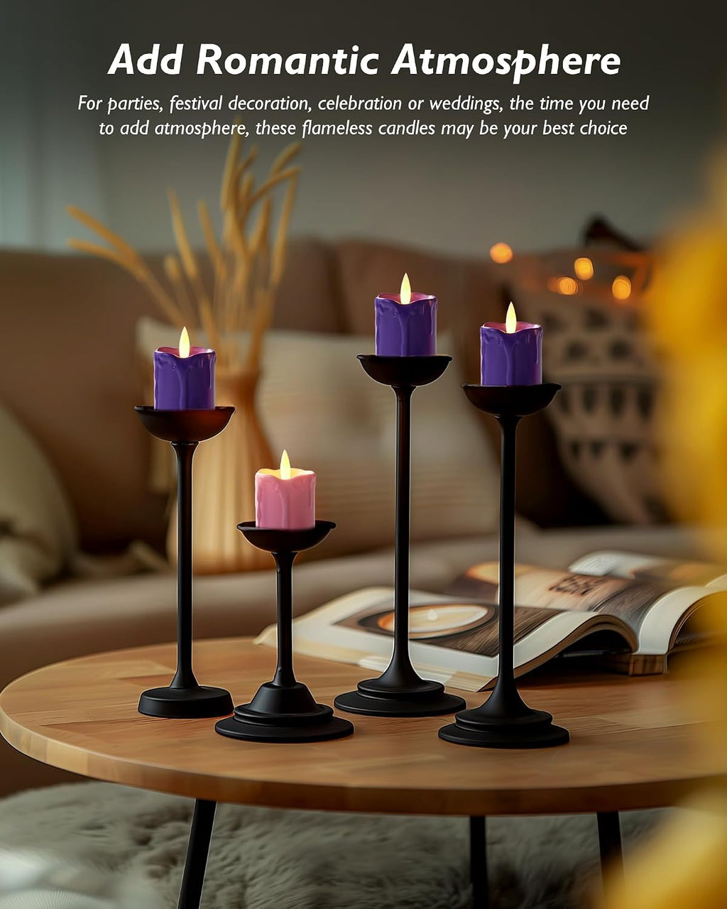 Homemory 2"x 2" Purple & Pink 6 Hour Timer Flameless Votive Candles, 6 Pack