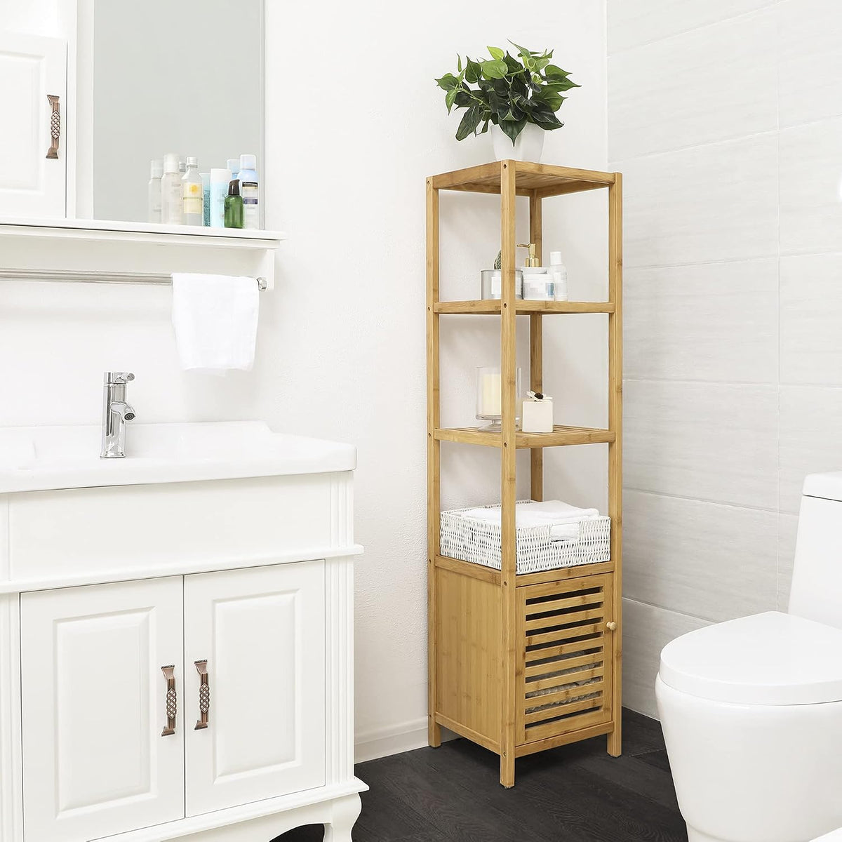 SONGMICS Bamboo Bathroom Shelf, 4-Tier Storage Cabinet