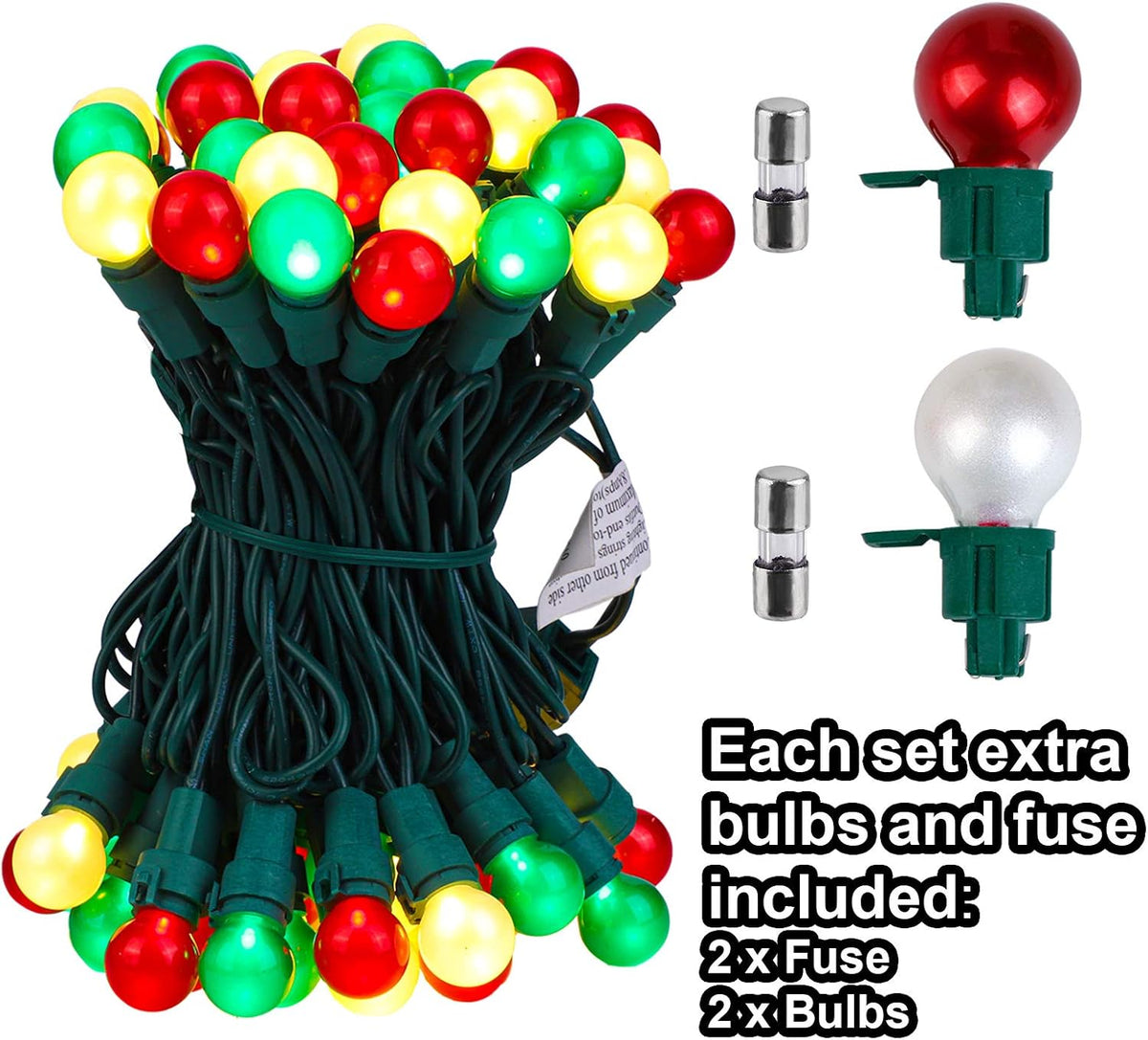 Ruisita Christmas Globe LED String Lights 19 FT 70 Red, Green, White Color LED String Lights, UL Certified String Lights for Outdoor and Indoor, Holiday, Fairy Garden, Patio, Christmas Decor