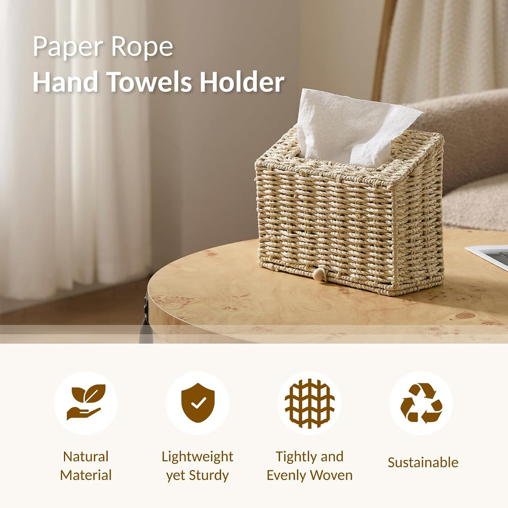 Hand Towel Box Cover, Designed for Kleenex Disposable Hand Towels, Paper Rope Tissue Box for Bathroom, Powder Room, Bedroom (Off-White)