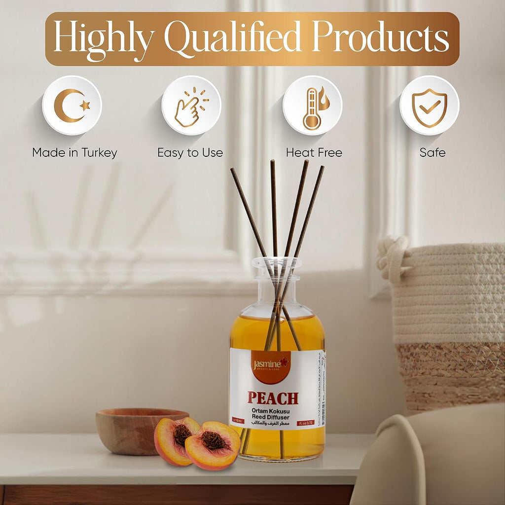 Turkish Jasmine Reed Diffuser Set 3.72 Fl. Oz (110ml), with 4 Reed Sticks. for Your Office, Bedroom, Bathroom, Kitchen. Elegant Fragrance for Your Entire Home (Crystal)