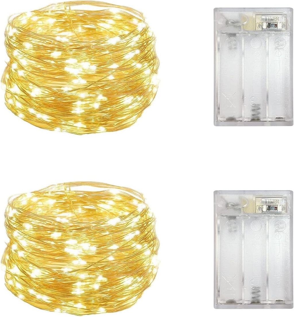 Set of 2 Battery Operated Mini Led Fairy Light Dewdrop Light Indoor String Light with Timer 6 Hours on/18 Hours Off for Wedding Christmas Party Decoration,30 LED,10 Ft Silver Wire (Warm White)