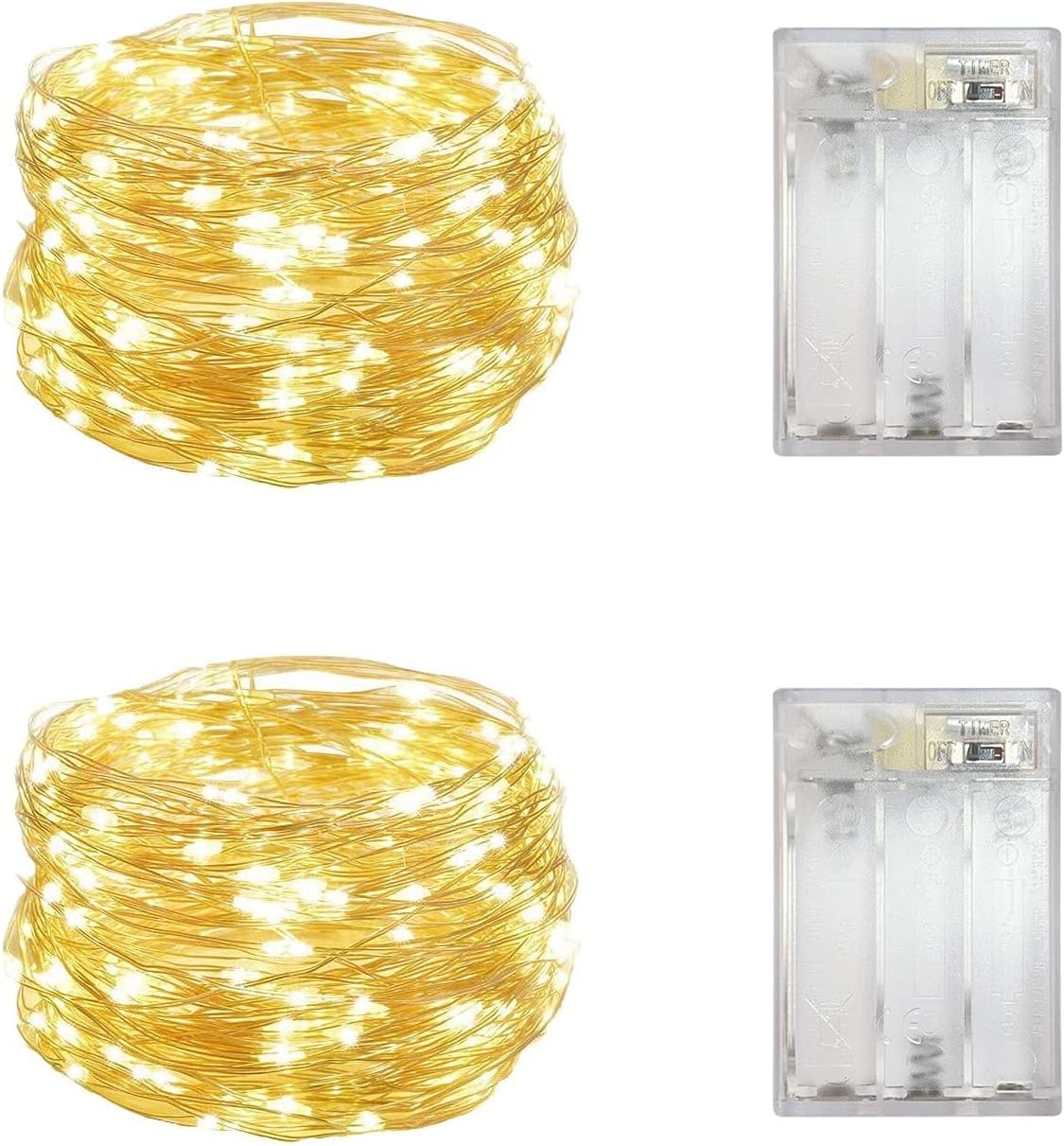 Set of 2 Battery Operated Mini Led Fairy Light Dewdrop Light Indoor String Light with Timer 6 Hours on/18 Hours Off for Wedding Christmas Party Decoration,30 LED,10 Ft Silver Wire (Warm White)