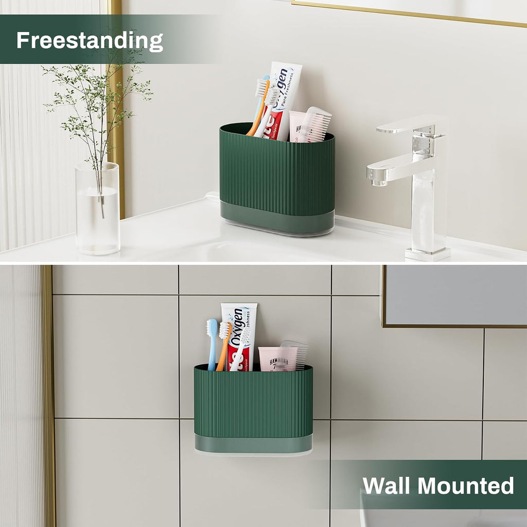 Large Green Kids Toothbrush Holder for Bathroom with Drainage Tray 2 Slots