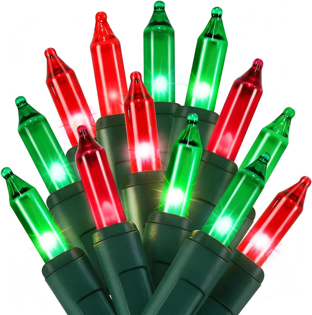 3Pack Red&Green Christmas String Lights, 100 Count Incandescent Mini Lights