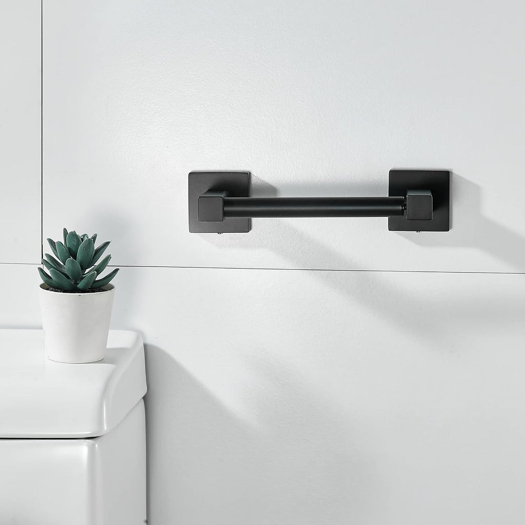 WOLIBEER Black Toilet Paper Holder, Matte Bathroom Toilet Roll Holder, Double Post Pivoting Modern Tissue Hanger Wall Mount for Bath Toilet Kitchen Stainless Steel